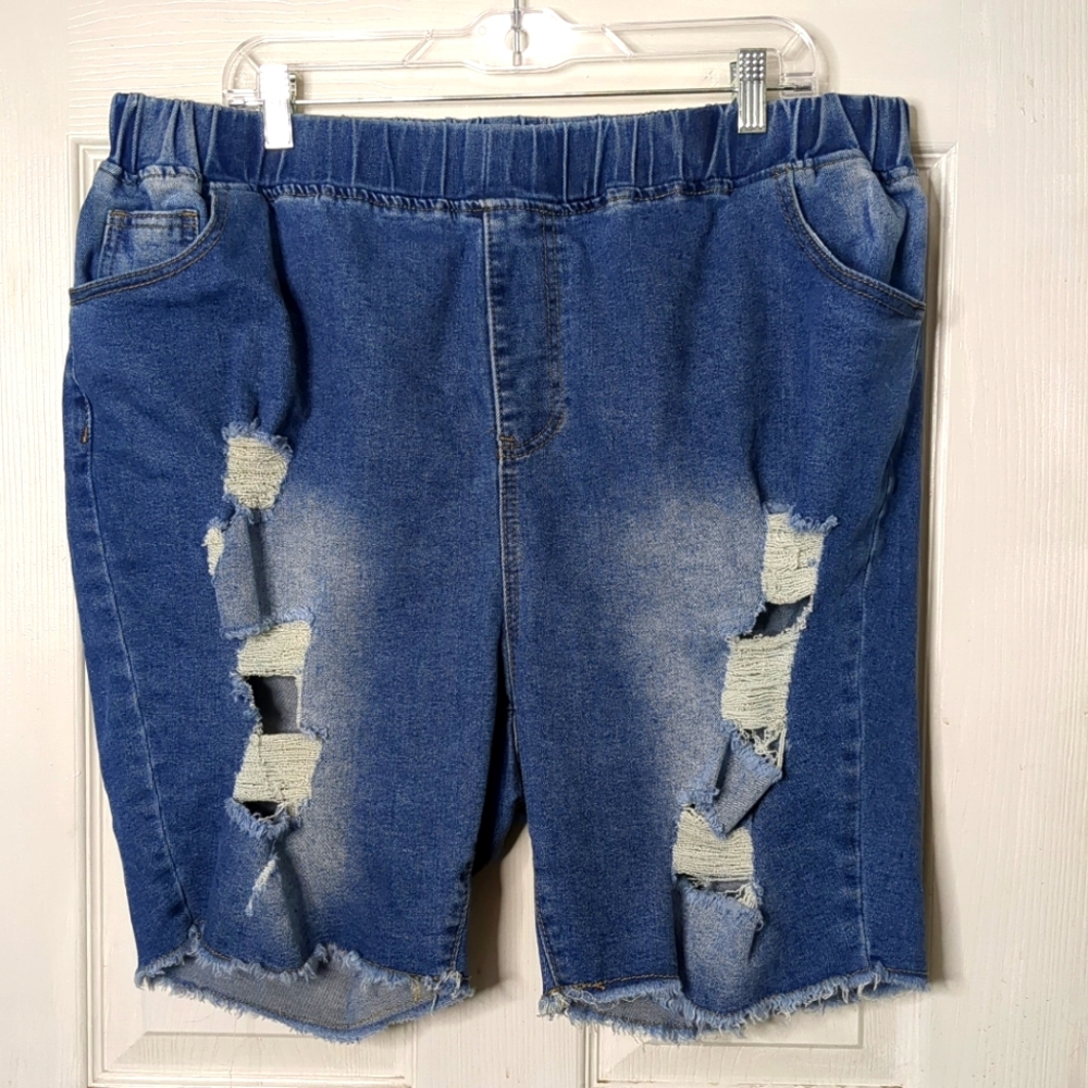 SHEIN Blue Distressed High Waist Shorts